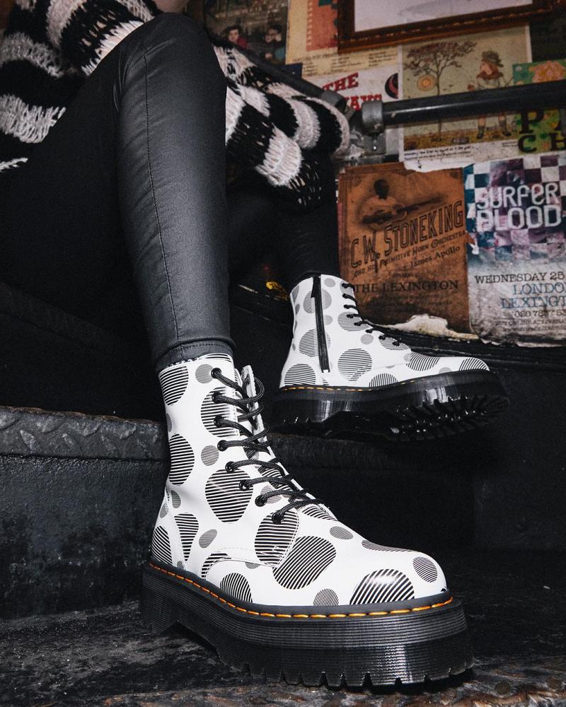 Dr Martens Jadon Polka Dot Smooth Leren Platform Laarzen Heren Wit | NL 253ZUT